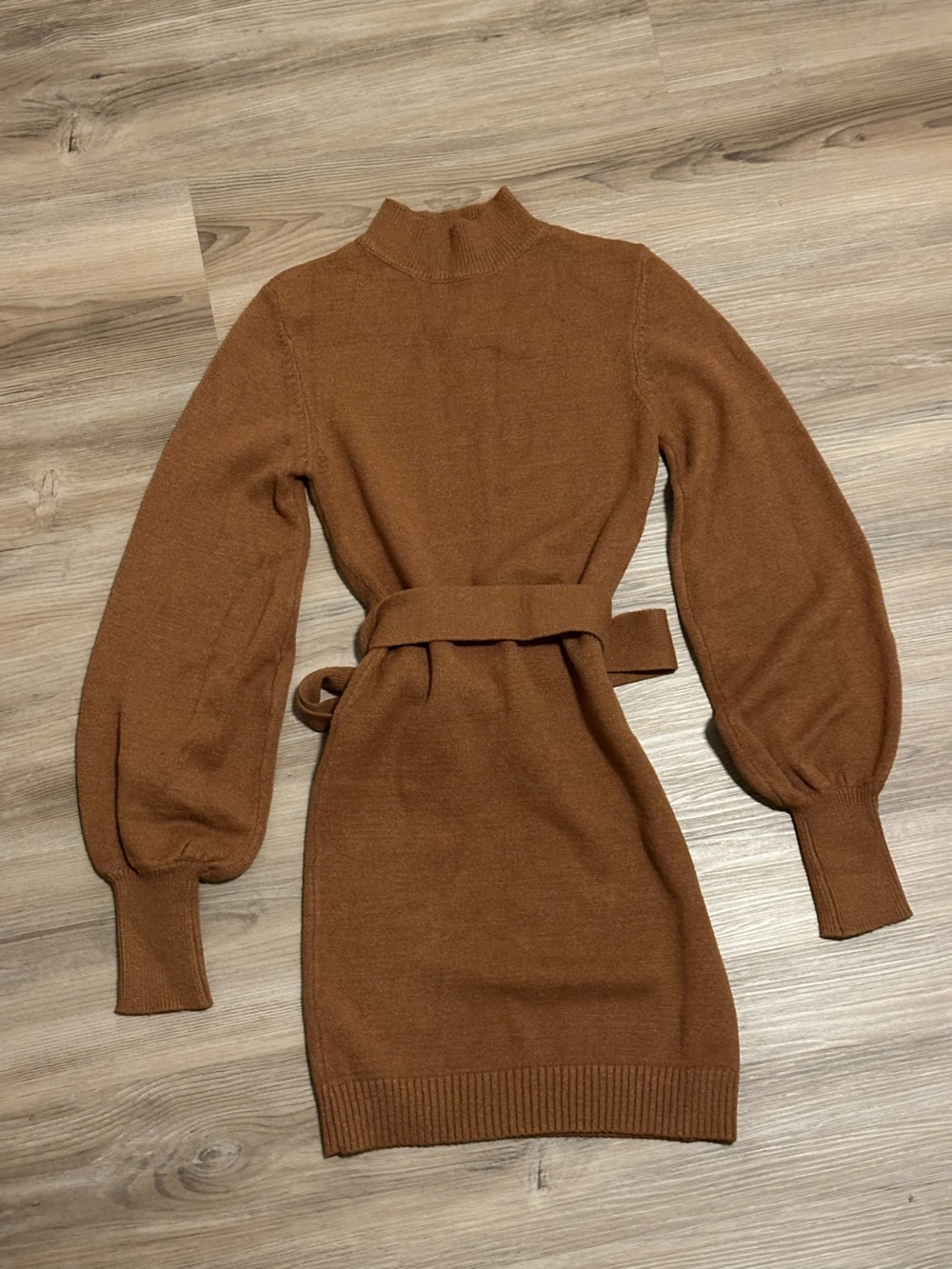 Belted Long Sleeve Knit Dress in Rich Brown